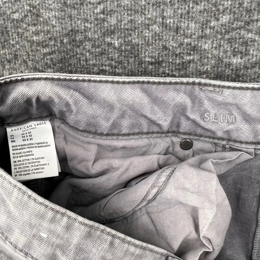 American Eagle Airflex+ Skinny Jeans Mens Grey Distressed Acid Wash Denim 33 - Picture 11 of 11